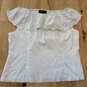 90s Jones New Tork White Off Shoulder Eyelet Blouse Preppy Corset Size XL